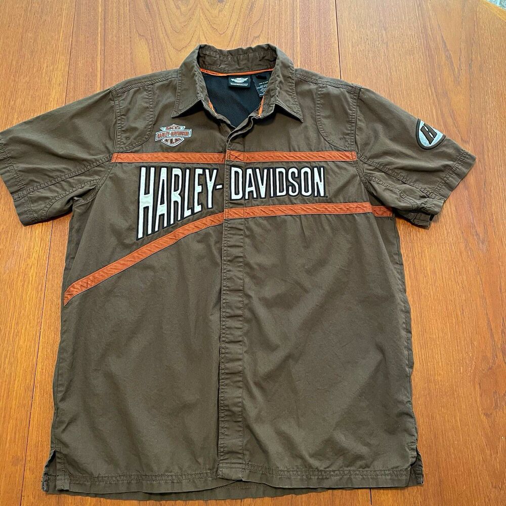 Harley Davidson Genuine Motorclothes Mens L Brown Performance Short Sleeve Shirt